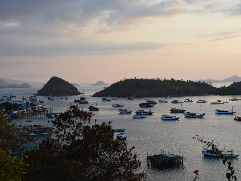 Golden sunset over the harbour and islands of Labuan Bajo, Flores, Indonesia