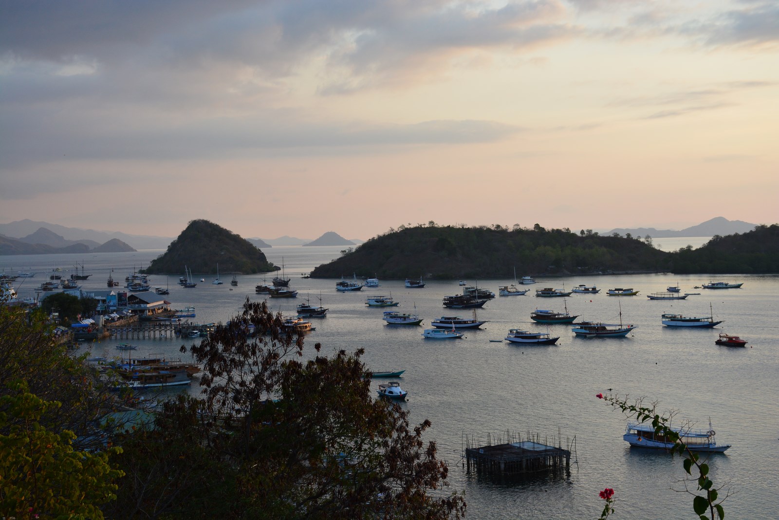 Golden sunset over the harbour and islands of Labuan Bajo, Flores, Indonesia